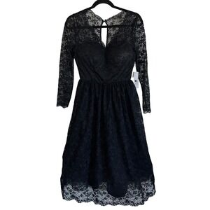 NWT Modcloth Fit&Flare‎ Long Sleeve Black Lace Dress Size 0 XS